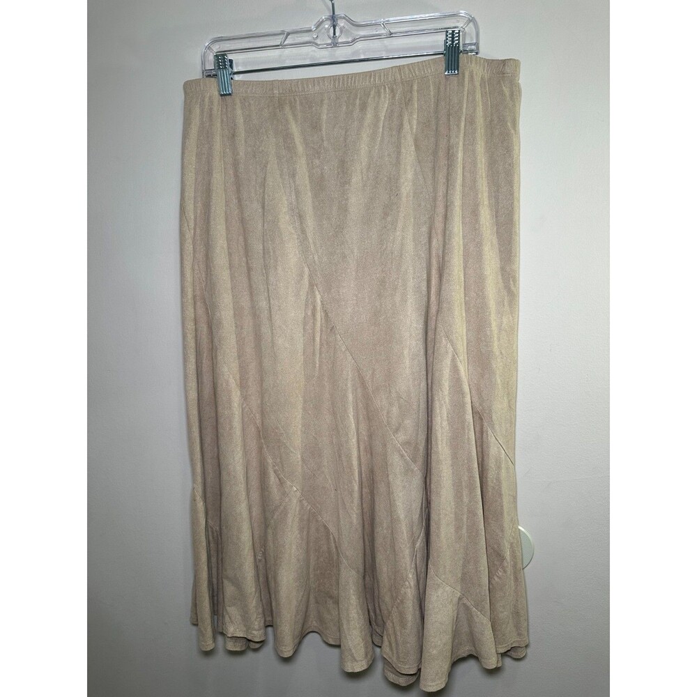 NY Collection tan faux suede asymmetrical hem midi skirt SIZE L